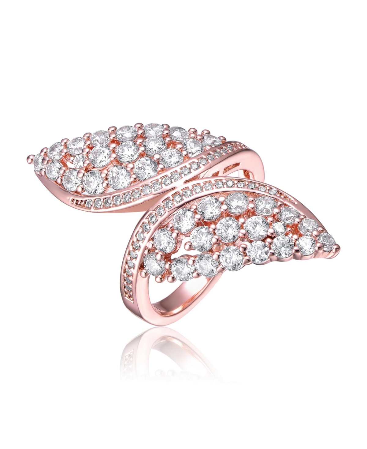 Ra 18K Rose Gold Plated Clear Cubic Zirconia Cluster Wing Ring - Pink