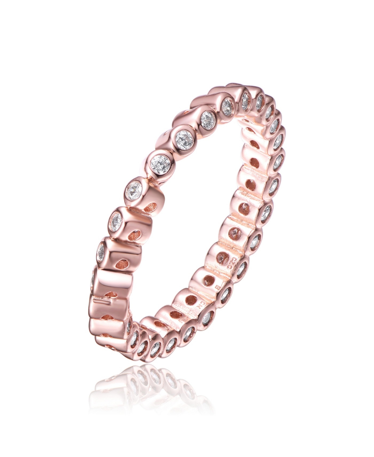 RACHEL GLAUBER RA 18K ROSE GOLD PLATED CLEAR CUBIC ZIRCONIA TWISTED BAND RING