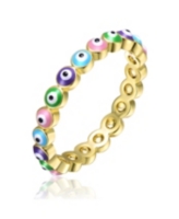 Ra Young Adults/Teens 14k Yellow Gold Plated Colorful Enamel Evil Eye Stacking Ring - Gold