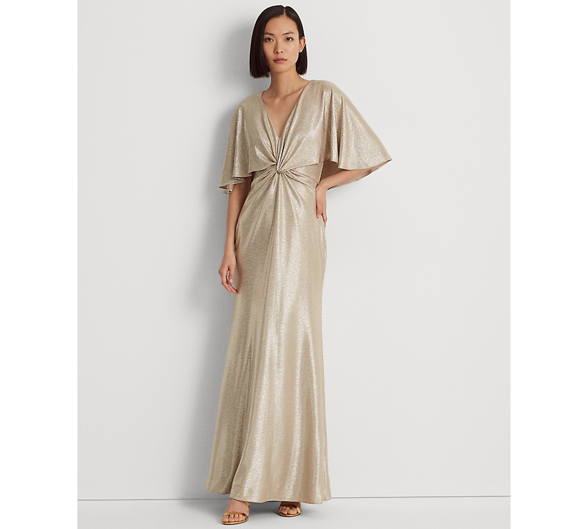RALPH LAUREN WOMEN'S FOIL-PRINT JERSEY CAPE GOWN 