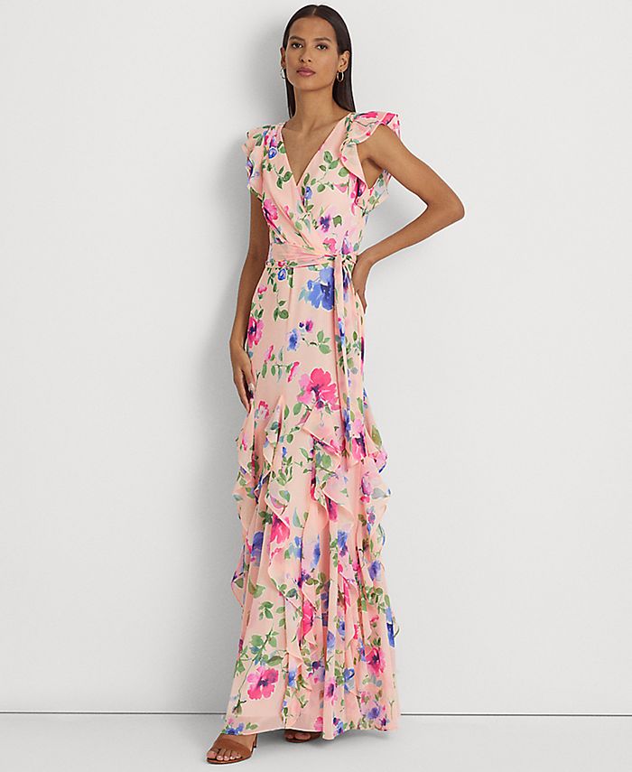 Lauren Ralph Lauren Women's Floral Ruffle-Trim Georgette Gown - Macy's