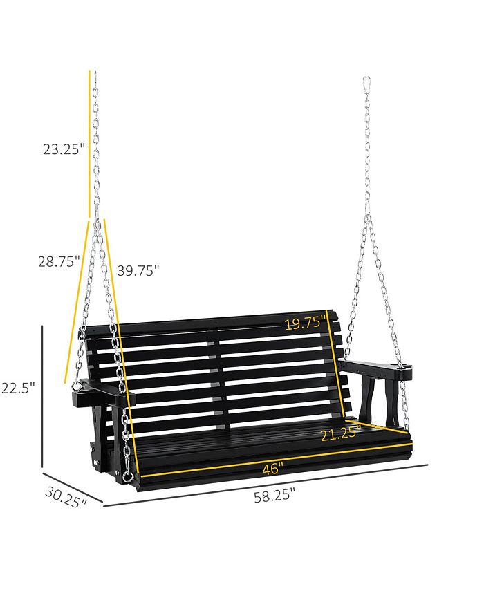 Outsunny 46" 2 Person Wooden Hanging Porch Swing Bench, Slatted Front Porch Swing Outdoor Chair