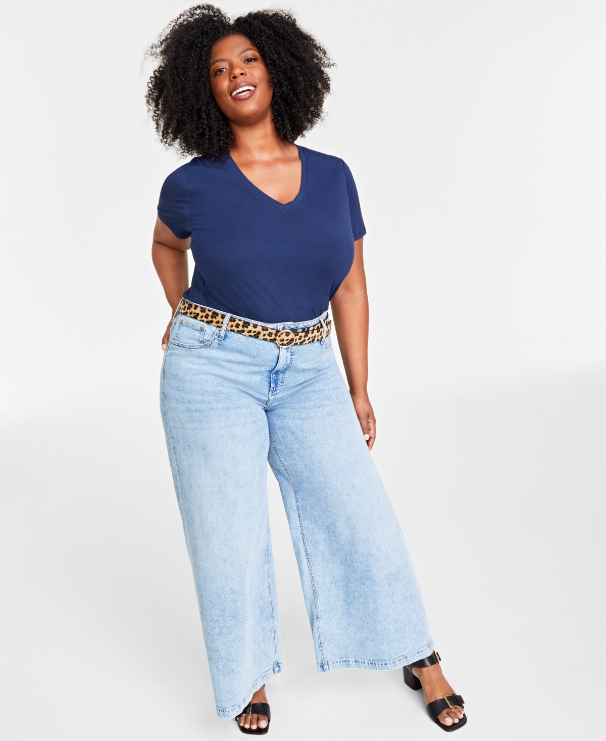 On 34th Plus Size Modal V-neck T-shirt, Created For Macy's In Intrepid Blue