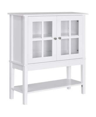 Modern Kitchen Solid Storage Sideboard Cabinet w/Glass Doors,