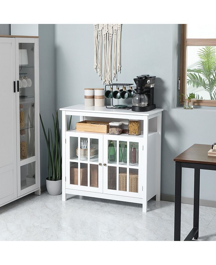 Kitchen Storage Sideboard with Open Shelf and Glass Door