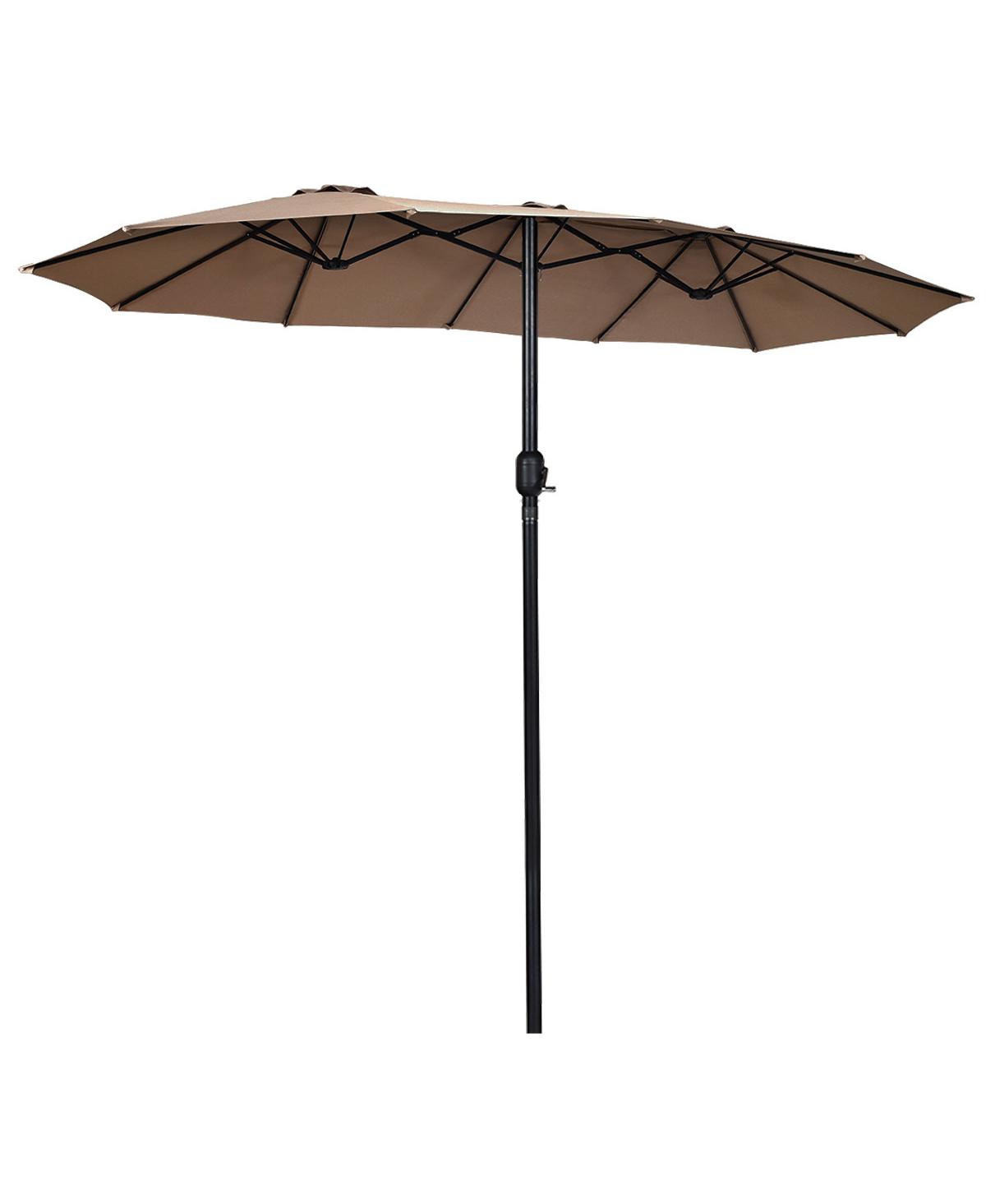 15' Market Outdoor Umbrella Double-Sided Twin Patio Umbrella with Crank - Brown