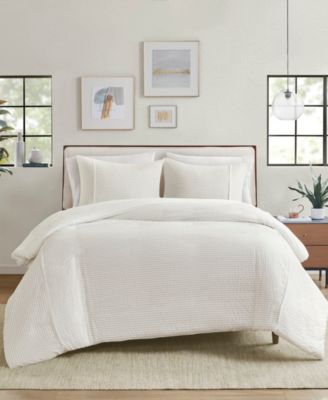 Beautyrest Apollo 3 Piece Striped Seersucker Oversized Duvet Cover Set Collection Bedding In Ivory