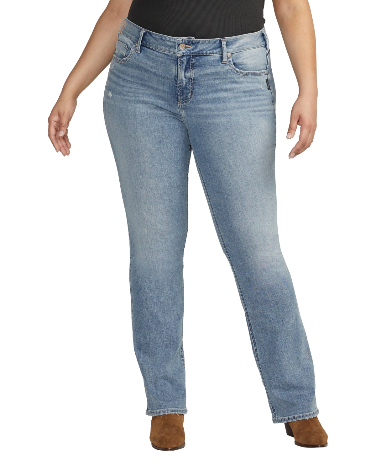 Shop Silver Jeans Co. Plus Size Elyse Mid Rise Slim Bootcut Jeans In Indigo