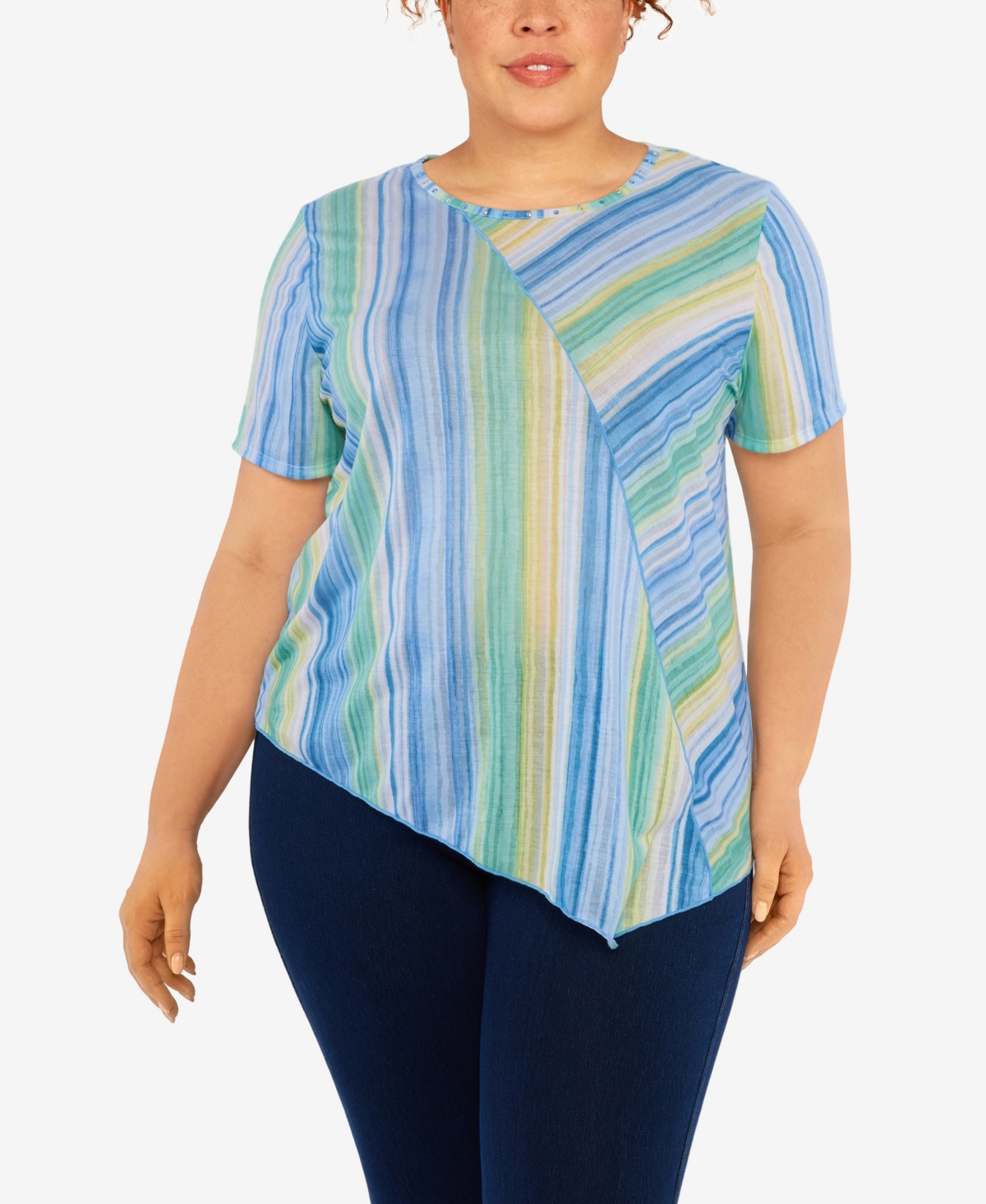 Alfred Dunner Plus Size Set Sail Spliced Stripe Nautical Top