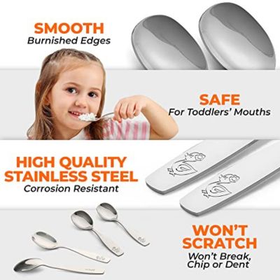 Kids and Toddler Cutlery Set Designed For Self Feeding - 4 Piece Spoon