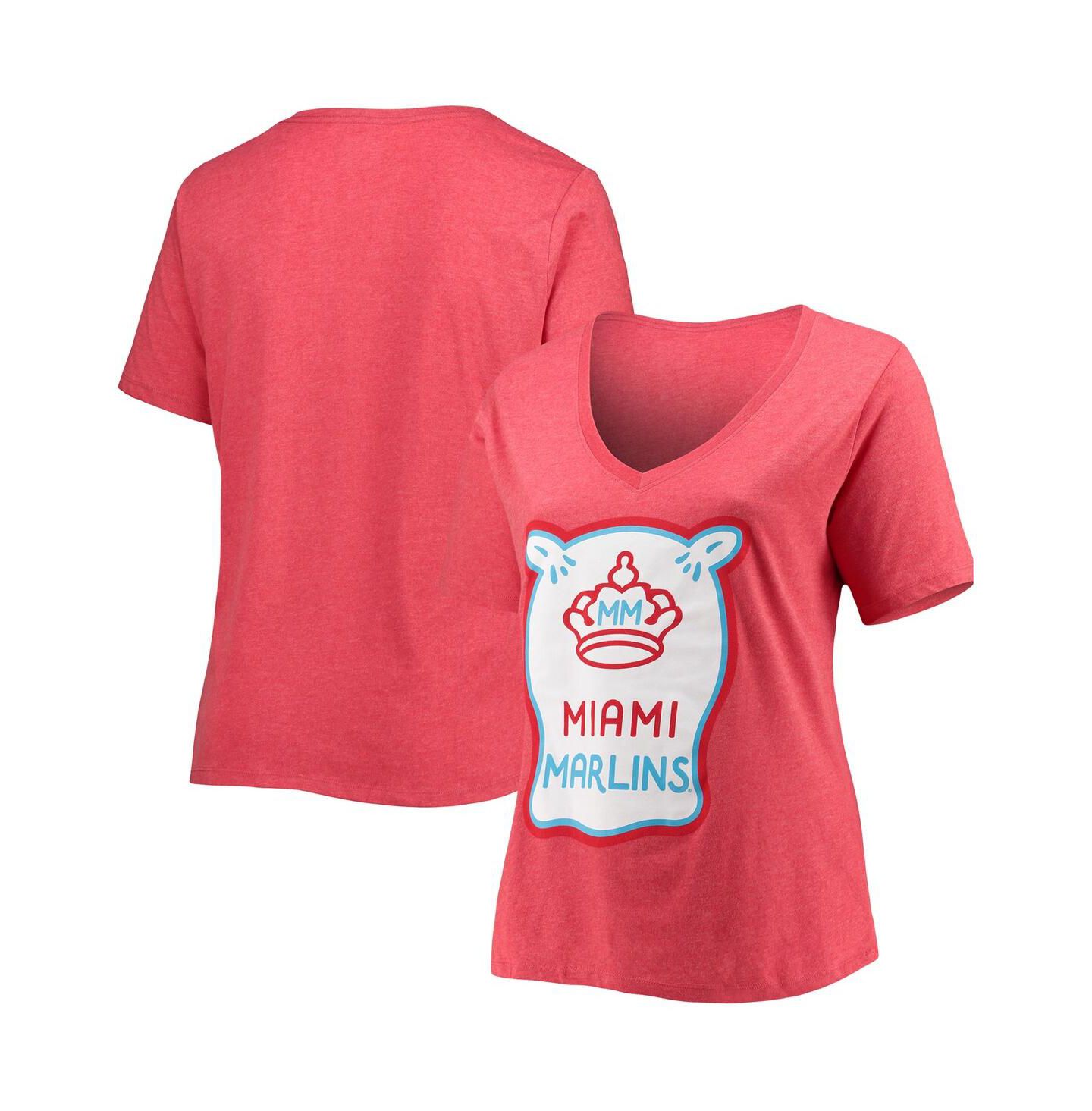 Женская футболка New Era Heathered Red Miami Marlins City Connect Plus Size V-Neck — фото 1