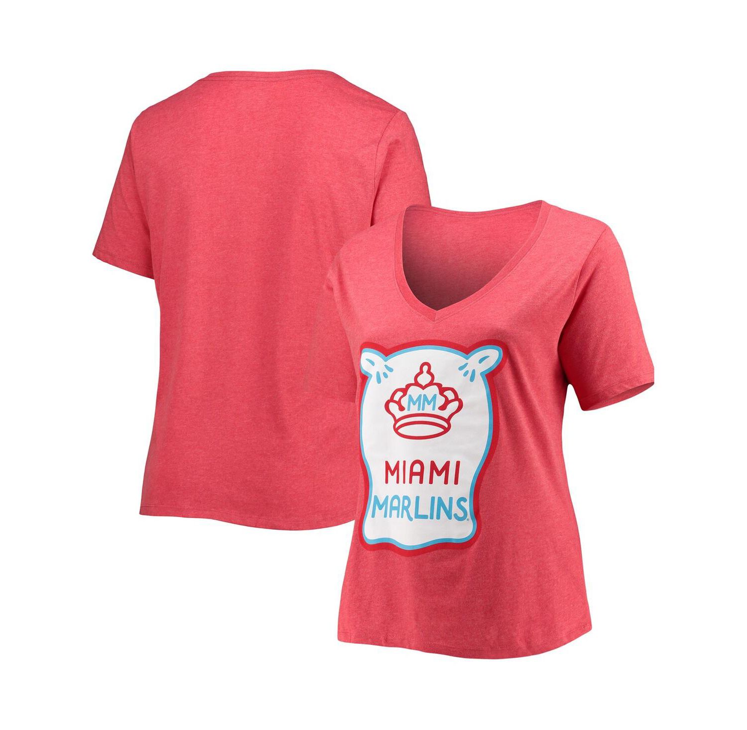 Women's Heathered Red Miami Marlins City Connect Plus Size V-Neck T-shirt