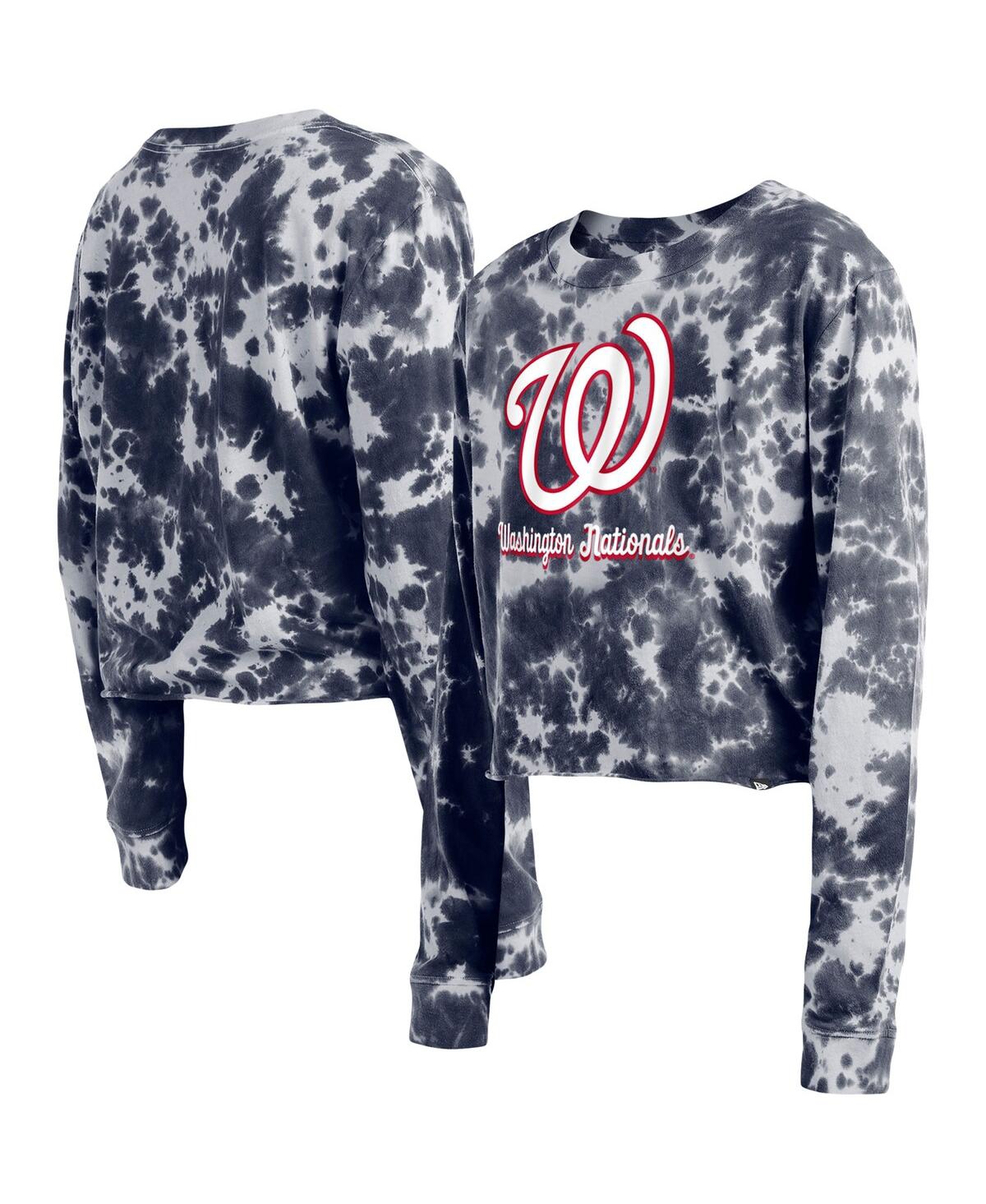 NEW ERA WOMEN'S NEW ERA NAVY WASHINGTON NATIONALS TIE-DYE CROPPED LONG SLEEVE T-SHIRT 