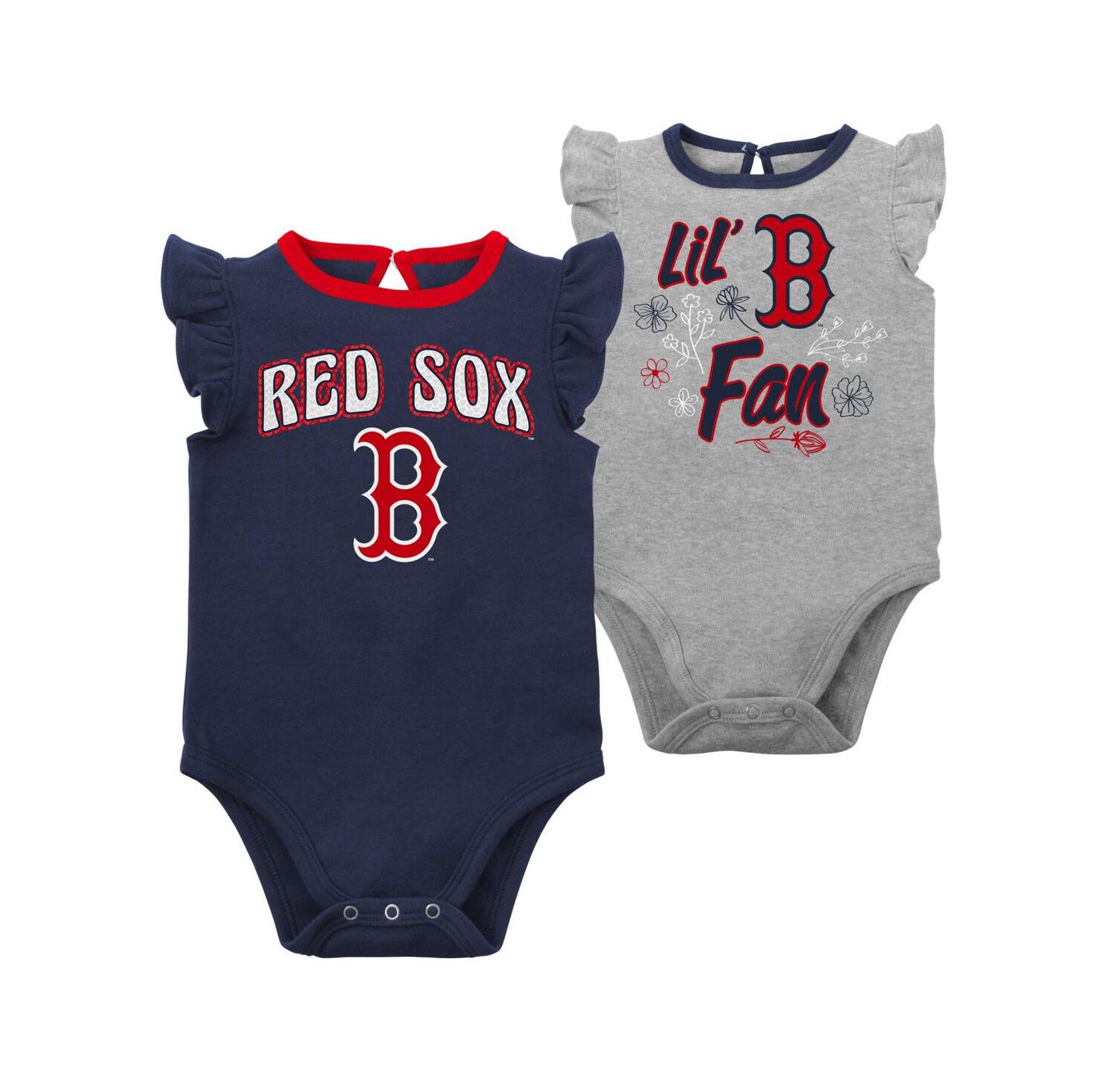 Newborn and Infant Boys and Girls Navy, Heather Gray Boston Red Sox Little Fan Two-Pack Bodysuit Set