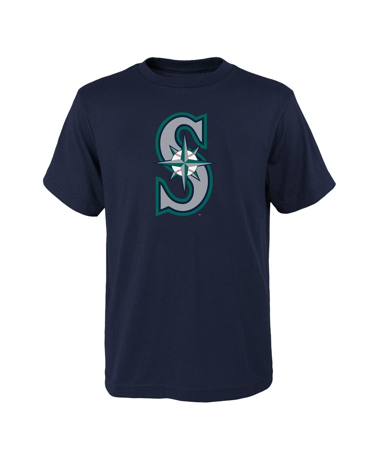 Outerstuff Kids' Big Boys And Girls Navy Seattle Mariners Logo Primary Team T-shirt