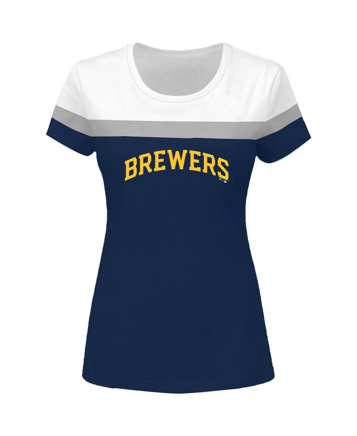 Profile Women's White, Navy Milwaukee Brewers Plus Size Colorblock T-shirt  In White,navy