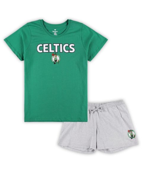 Женские комплекты Fanatics Kelly Green, Heather Gray Boston Celtics Plus Size T-shirt and Shorts Combo Set