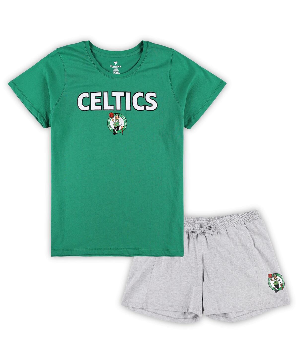 Women's Fanatics Kelly Green, Heather Gray Boston Celtics Plus Size T-shirt and Shorts Combo Set - Kelly Green, Heather Gray