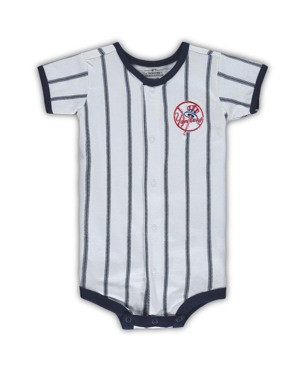 Outerstuff Babies' Infant Boys And Girls White New York Yankees Pinstripe Power Hitter Coverall