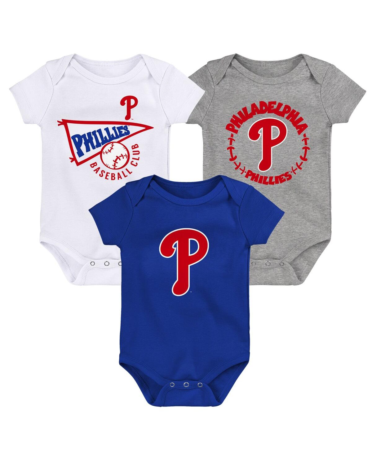 Outerstuff Babies' Infant Boys And Girls Royal And White And Heather Gray Philadelphia Phillies Biggest Little Fan 3-pa In Royal,white,heather Gray