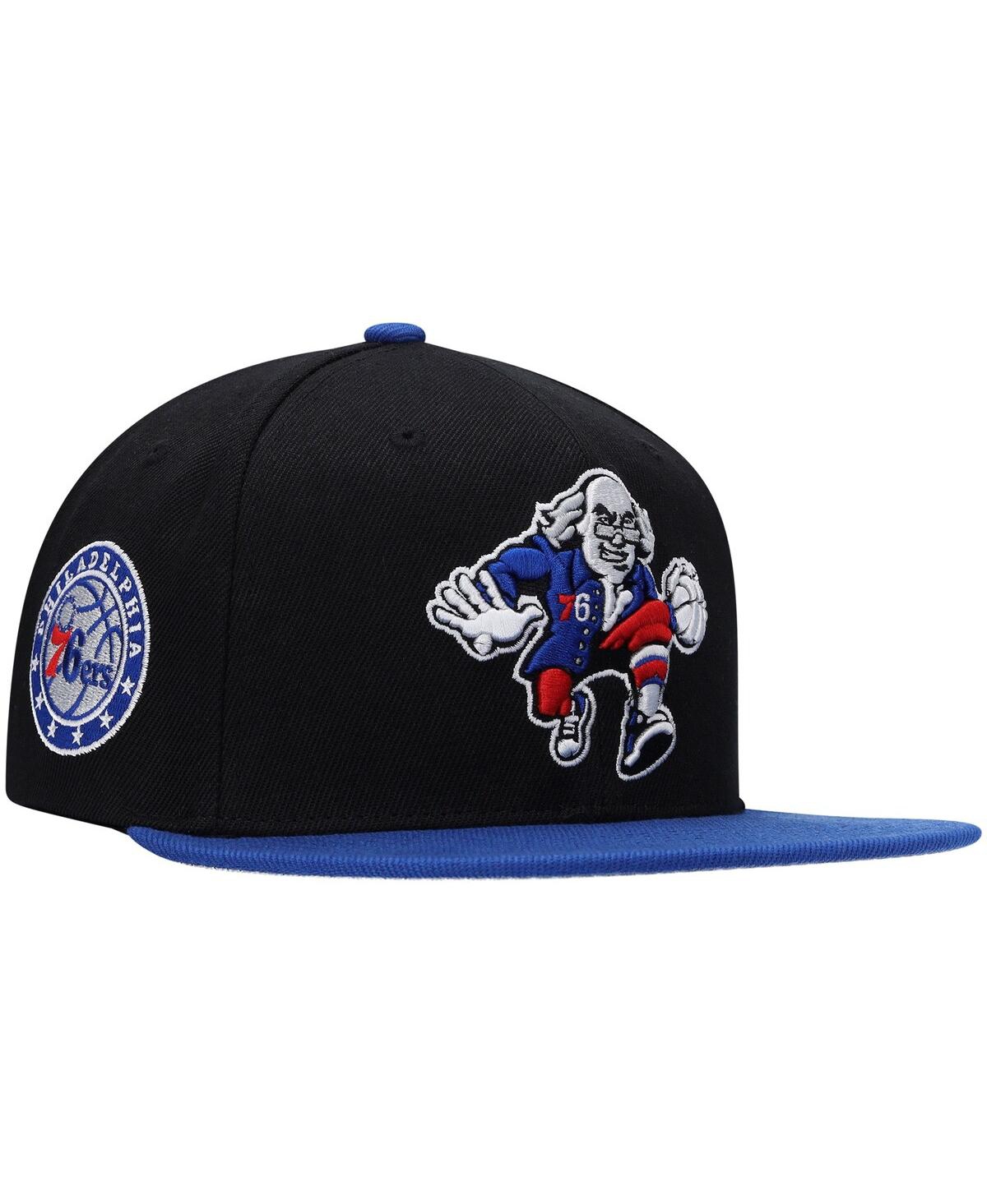 Mitchell & Ness Men's  Black, Royal Philadelphia 76ers Side Core 2.0 Snapback Hat In Black,royal