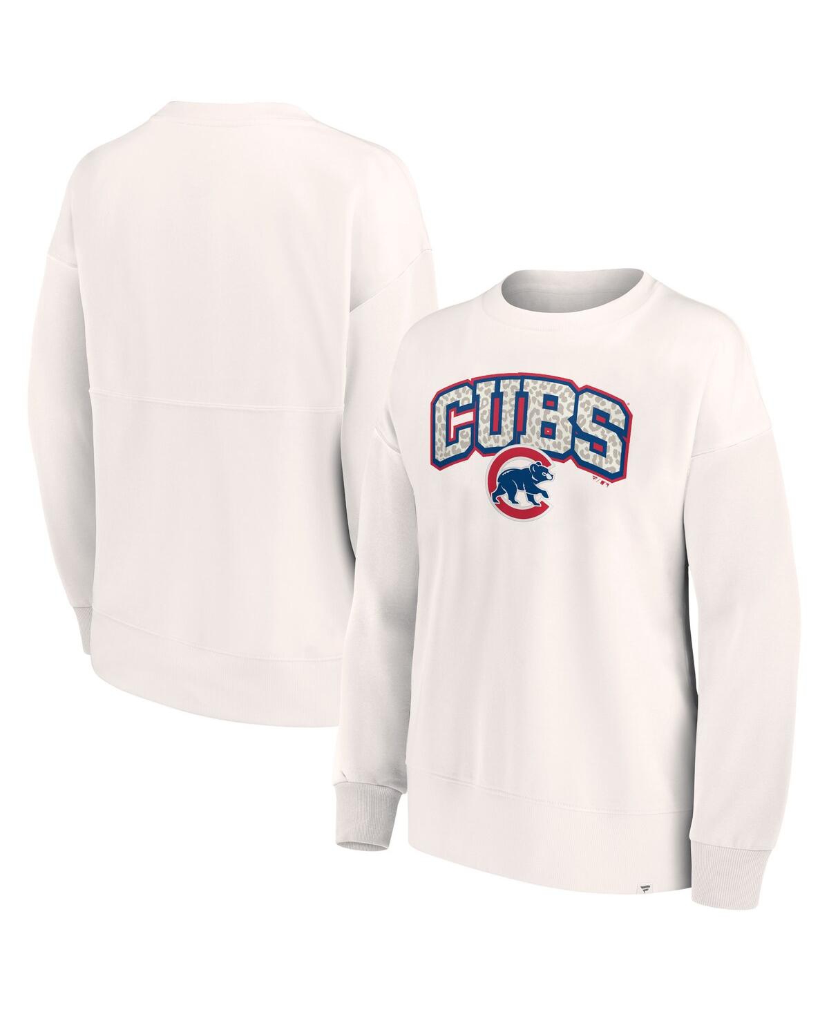 Fanatics Women's  Cream Chicago Cubs Leopard Pullover Sweatshirt In Cream