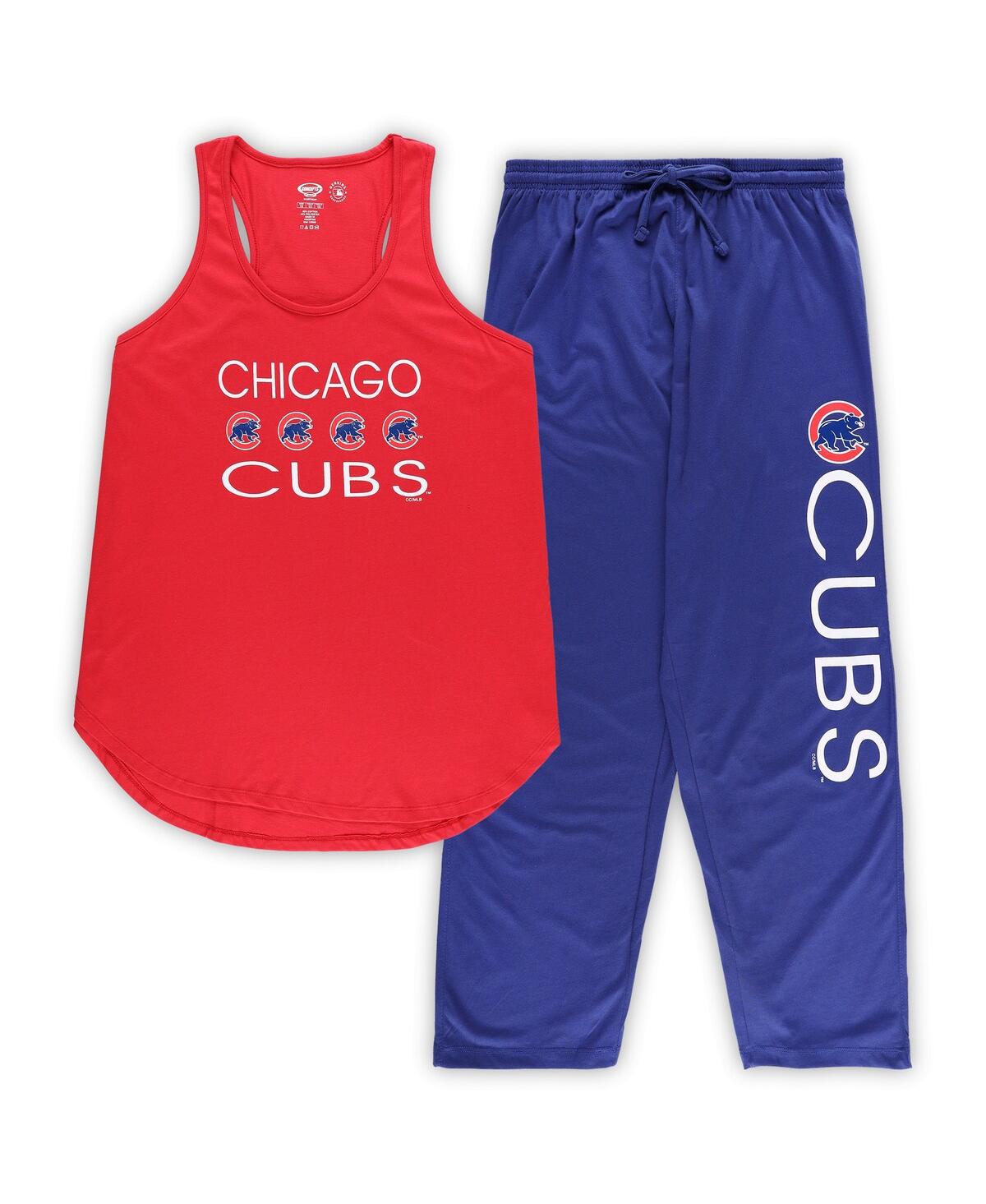 CONCEPTS SPORT WOMEN'S CONCEPTS SPORT RED, ROYAL CHICAGO CUBS PLUS SIZE METER TANK TOP AND PANTS SLEEP SET 
