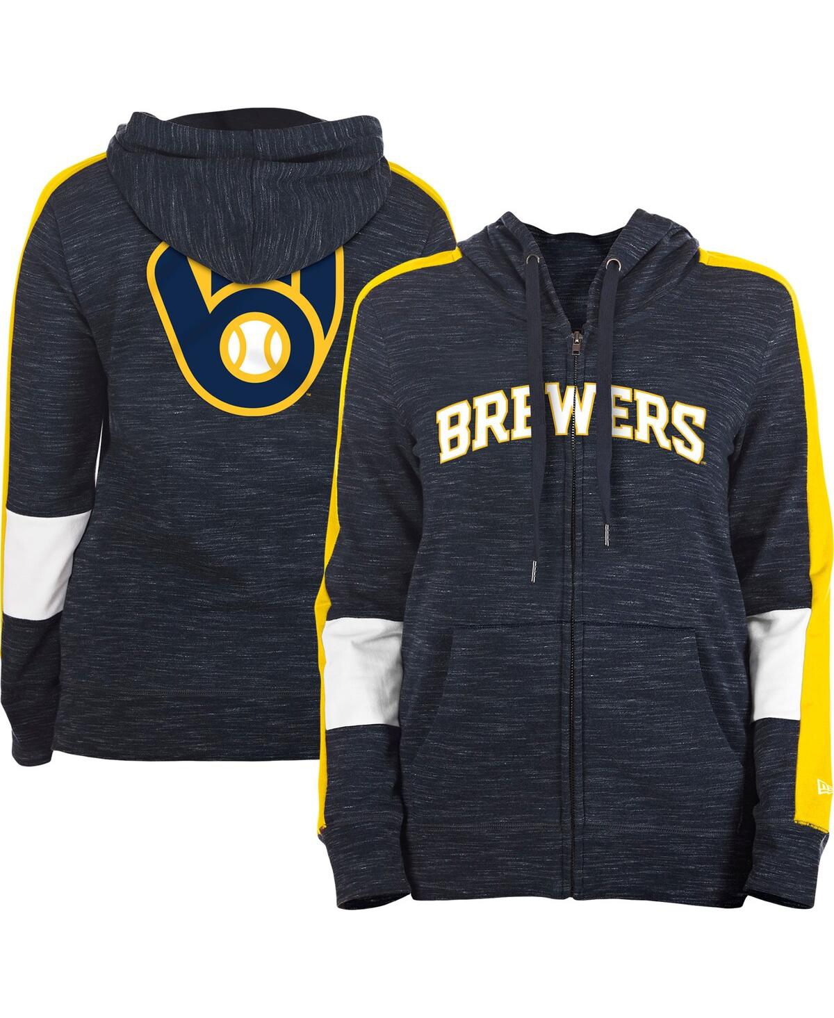 NEW ERA WOMEN'S NEW ERA NAVY MILWAUKEE BREWERS COLORBLOCK FULL-ZIP HOODIE 