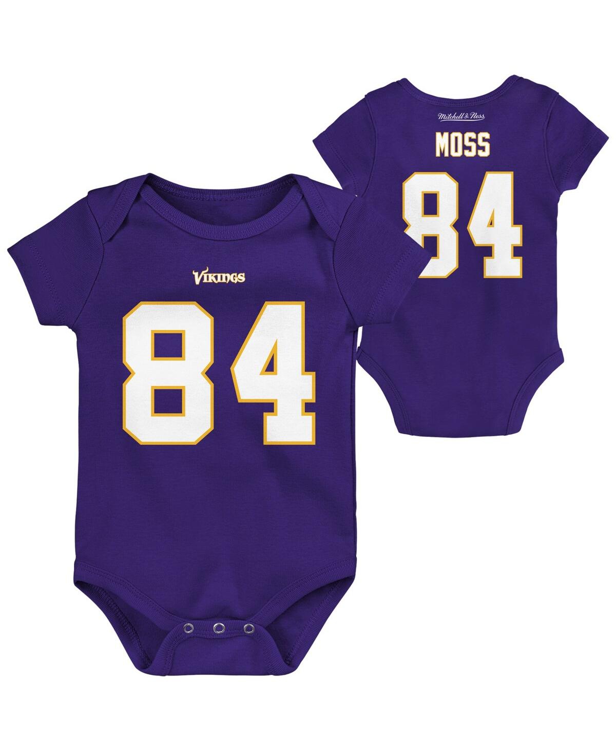 Newborn and Infant Boys and Girls Mitchell & Ness Randy MossMinnesota Vikings Retro Name and Number Bodysuit - Purple