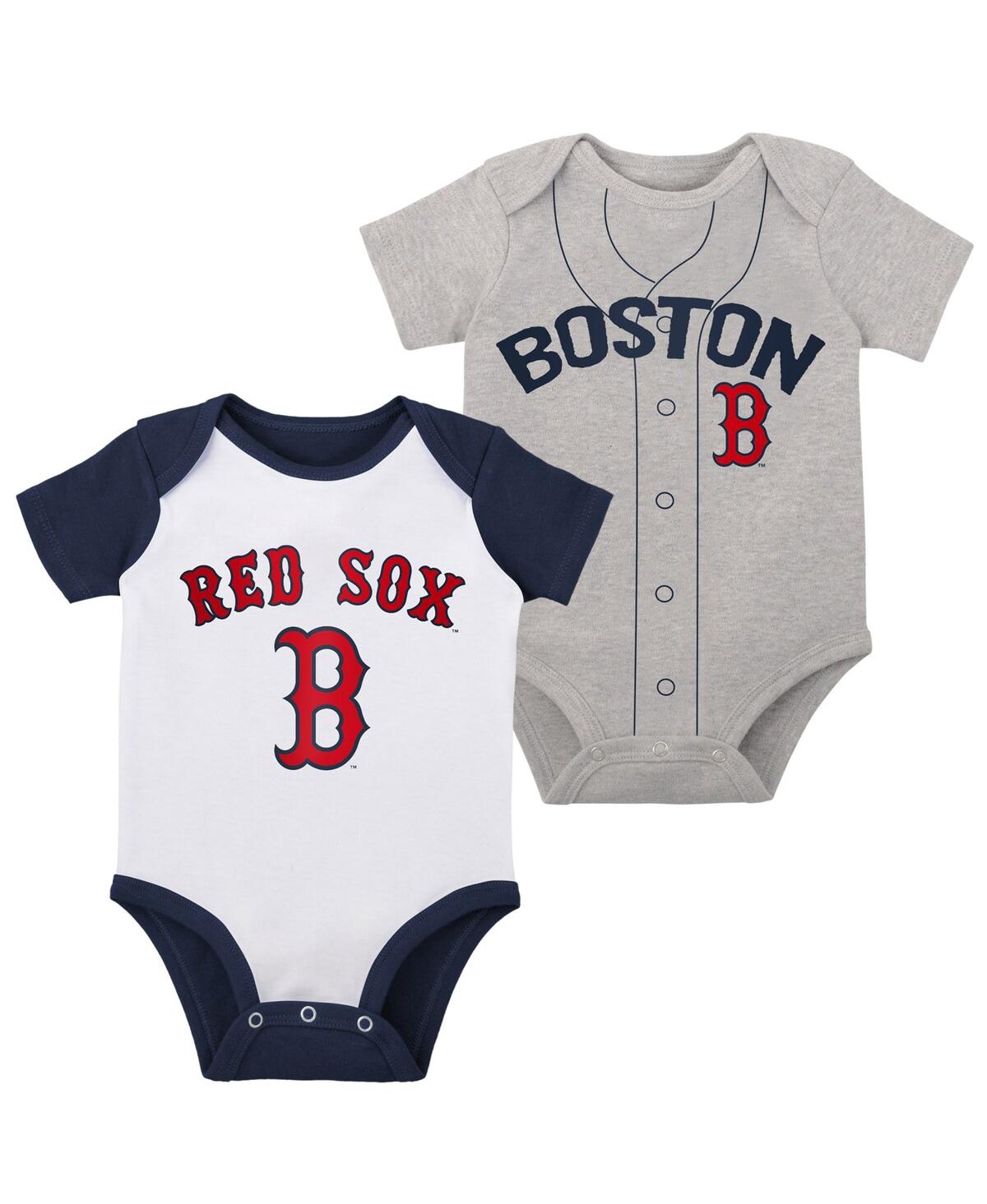 Outerstuff Infant Boys And Girls White And Heather Gray Boston Red Sox Two-pack Little Slugger Bodysuit Set In White,heather Gray