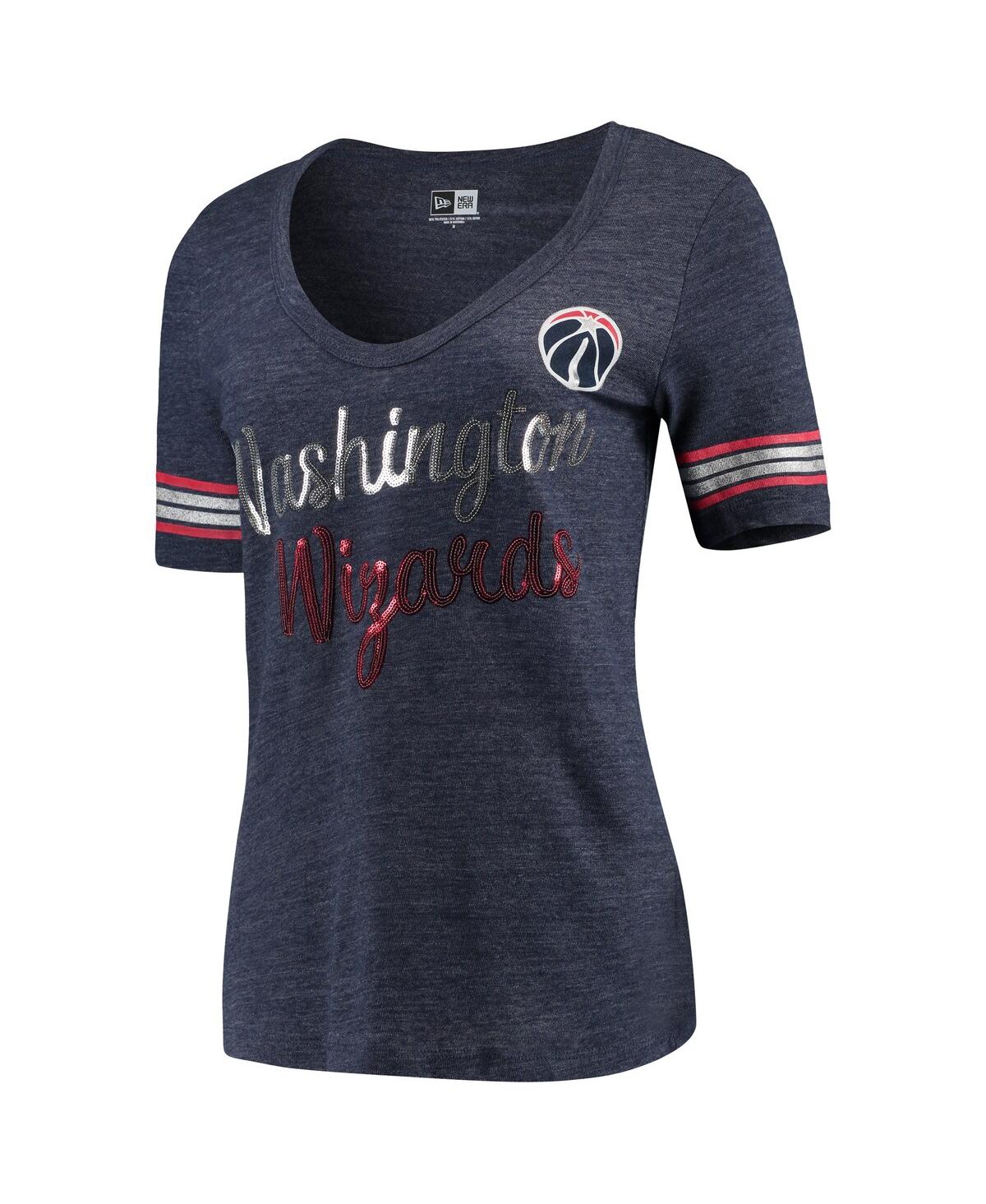 Shop New Era Women's  Heathered Navy Washington Wizards Tri-blend U-neck Jersey T-shirt