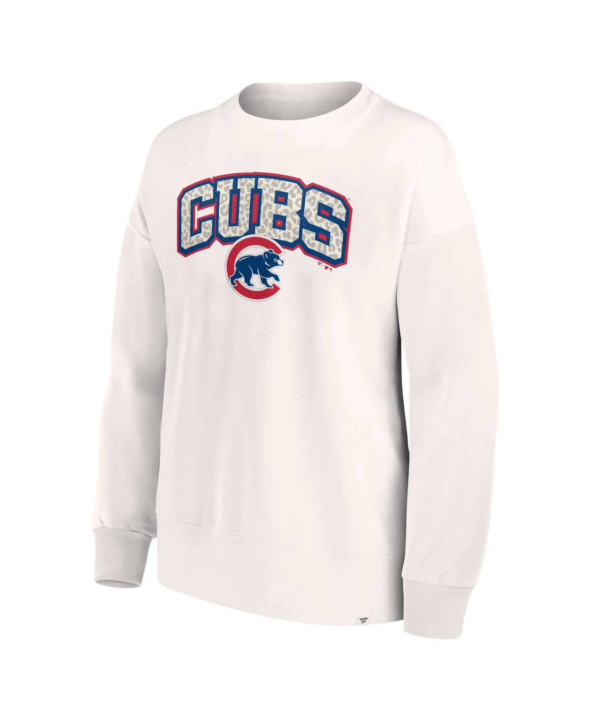 Fanatics Women's  Cream Chicago Cubs Leopard Pullover Sweatshirt In Cream