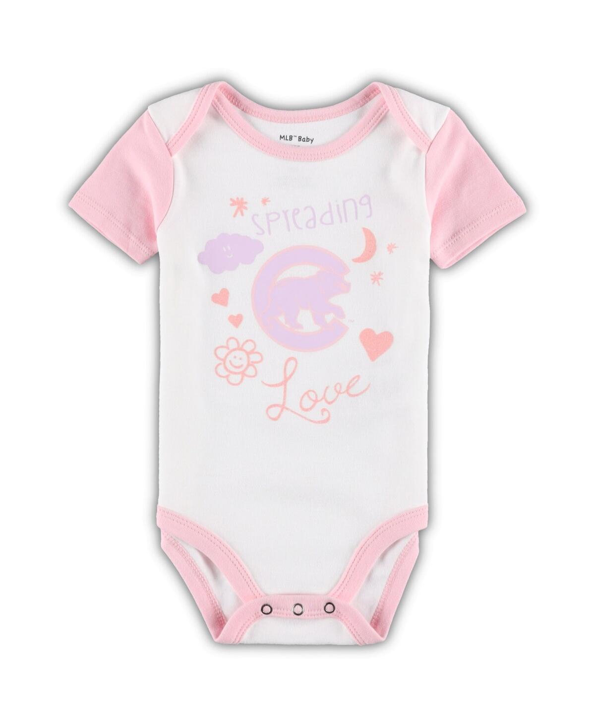 Shop Outerstuff Newborn And Infant Boys And Girls White, Pink Chicago Cubs Spreading Love Bodysuit And Tutu With Leg In White,pink