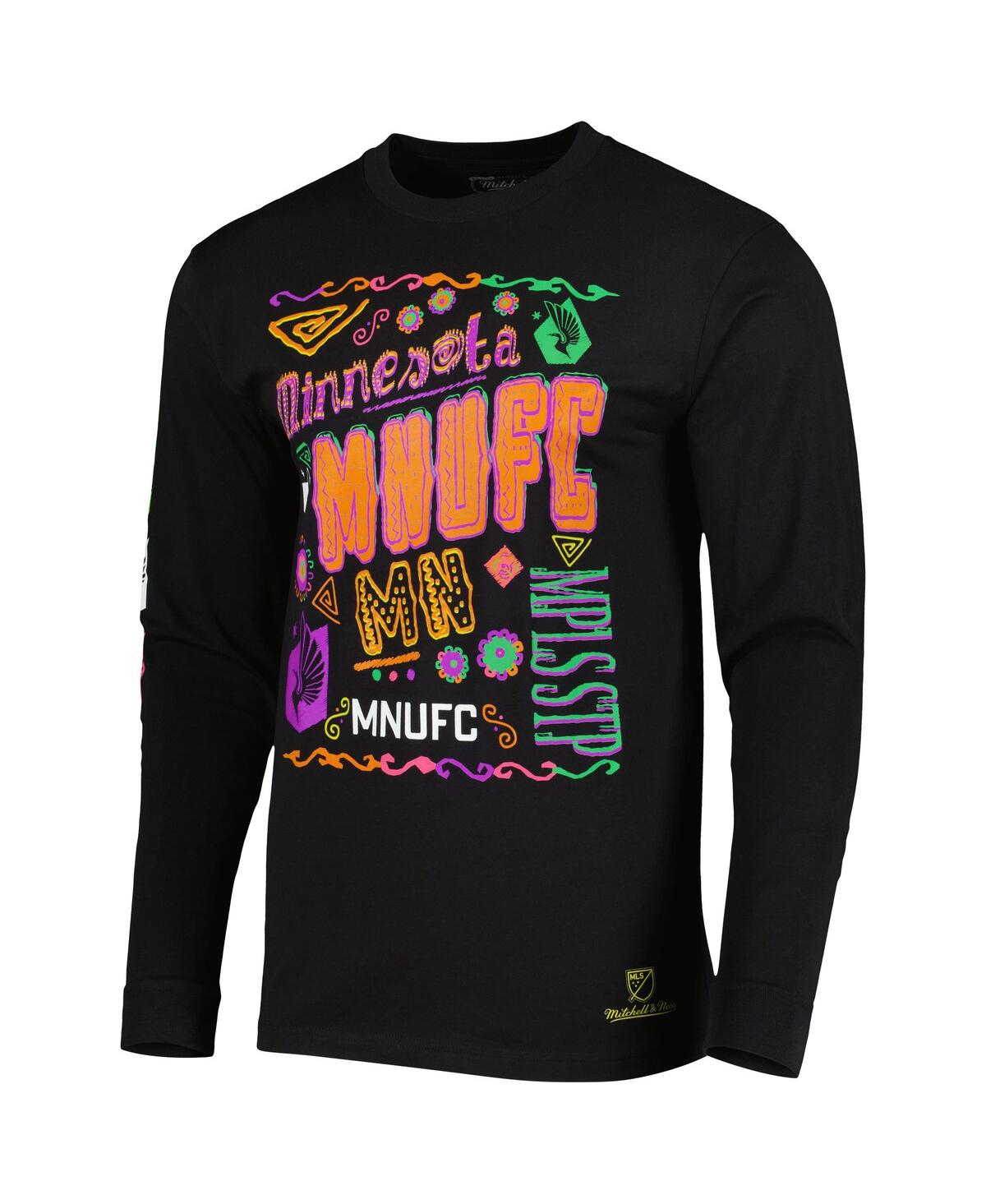 Shop Mitchell & Ness Men's  Black Minnesota United Fc Papel Picado Long Sleeve T-shirt