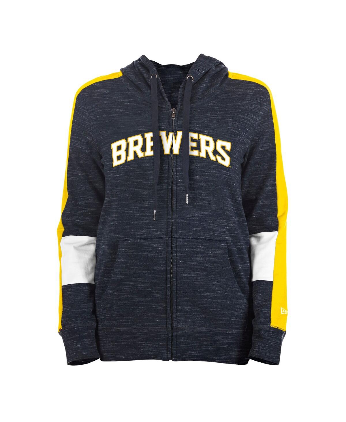 NEW ERA WOMEN'S NEW ERA NAVY MILWAUKEE BREWERS COLORBLOCK FULL-ZIP HOODIE 