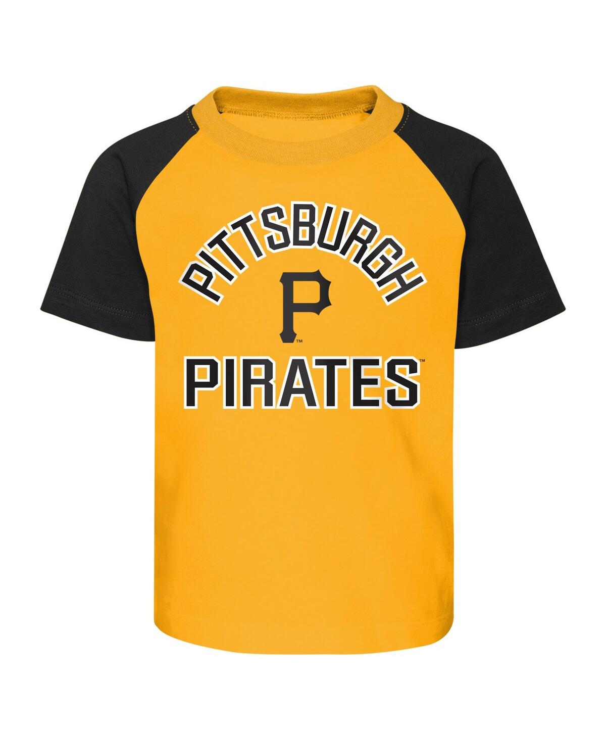 Shop Outerstuff Infant Boys And Girls Gold And Heather Gray Pittsburgh Pirates Ground Out Baller Raglan T-shirt And  In Gold,heather Gray