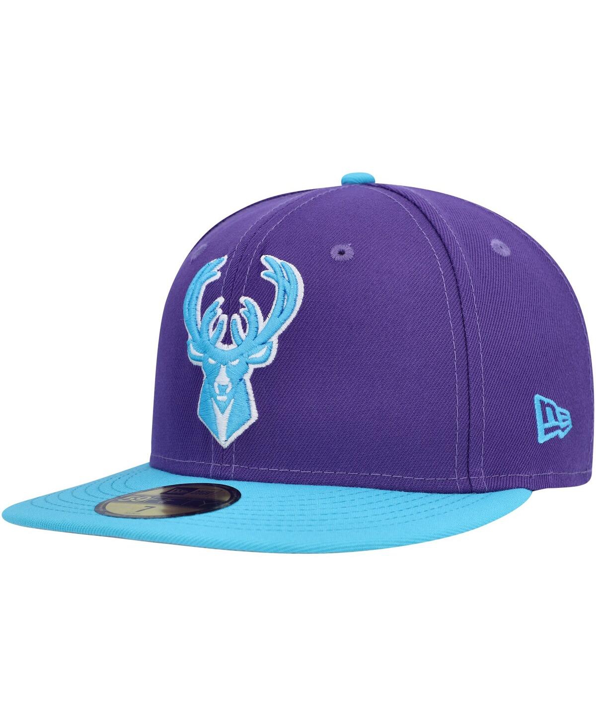 Shop New Era Men's  Purple Milwaukee Bucks Vice 59fifty Fitted Hat