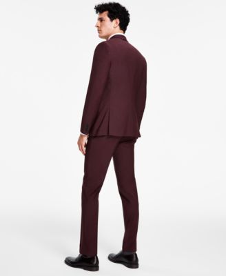 Shop Bar Iii Mens Slim Fit Solid Suit Jacket Vest Pant Created For Macys In Burgundy