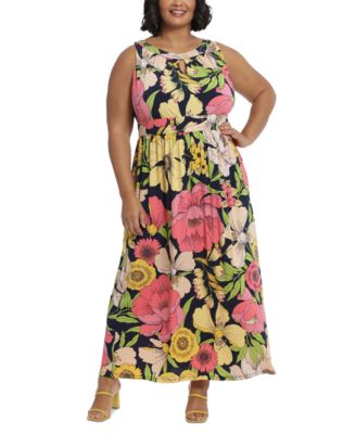 London Times - Plus Size Halter Keyhole Printed Maxi Dress