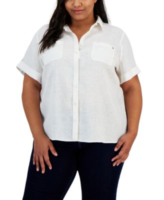 Tommy Hilfiger - Plus Size Linen Short-Sleeve Camp Shirt