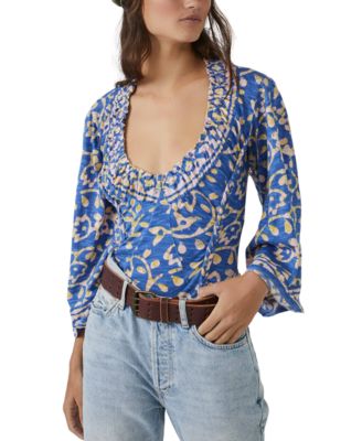 Free People - Women's On The Block Printed Wide-Sleeve Cotton Top