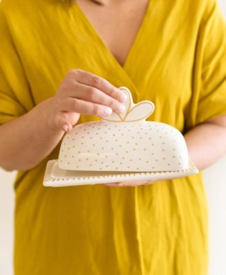 by Laura Johnson Deco Gold Scallop Knob Butter Dish