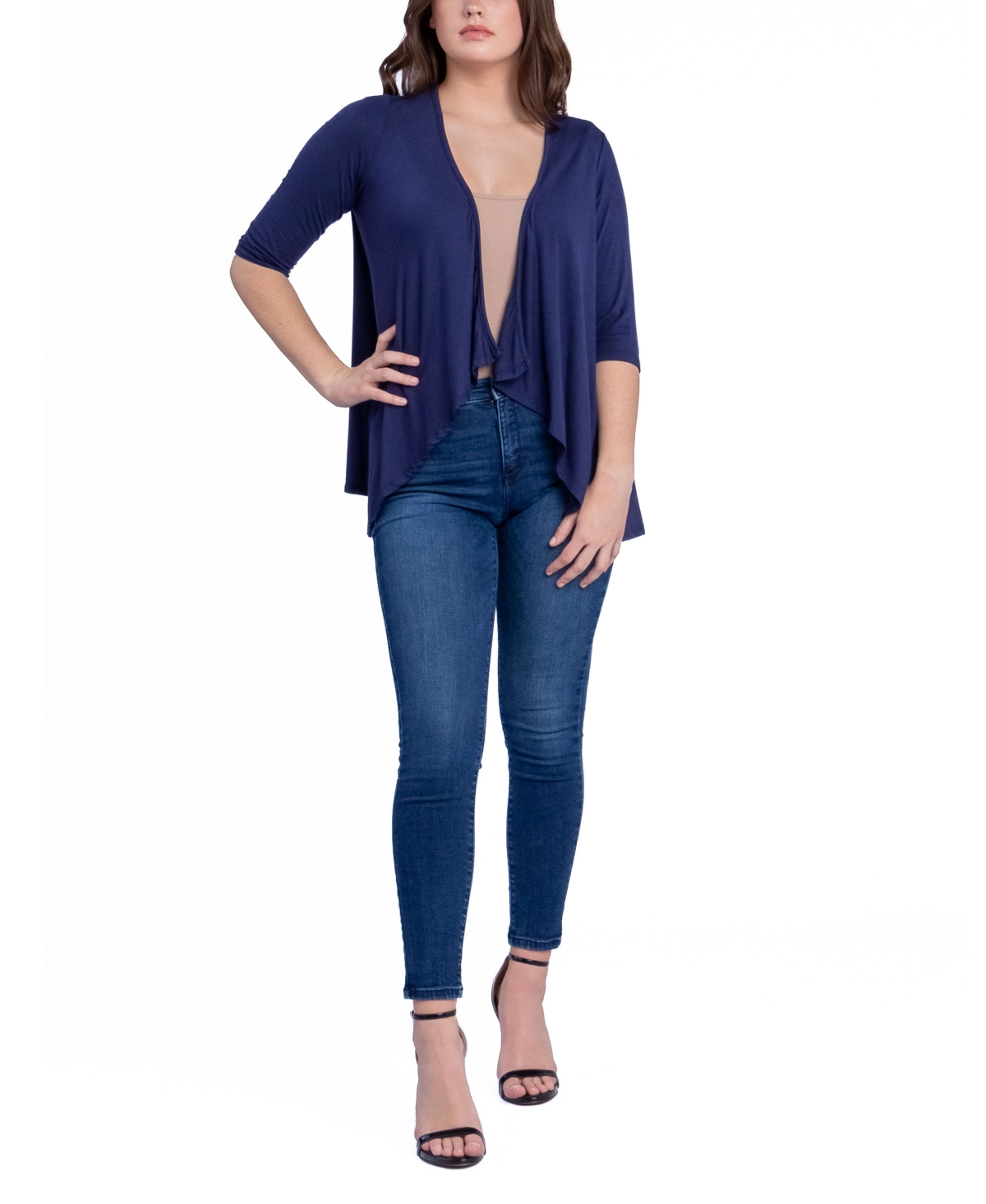 Women's Open Front Elbow Length Sleeve Cardigan Sweater - Brown