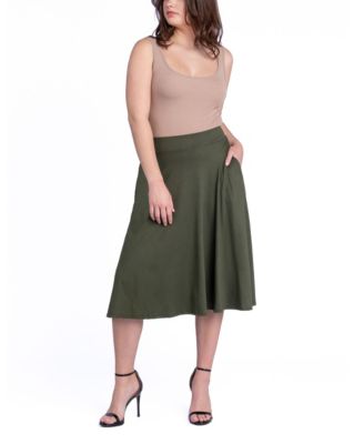 Women's Elastic Waistband Pocket Midi Skirt