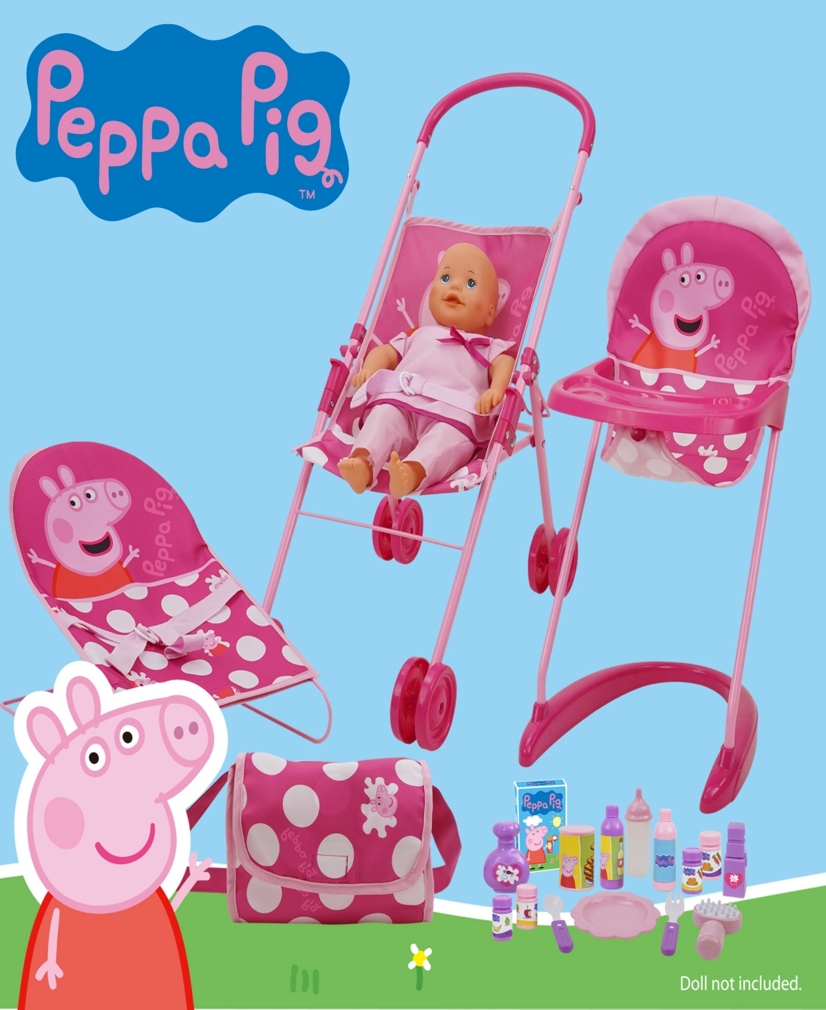 Peppa Pig Pink White Dots Doll Sleep N' Play Set