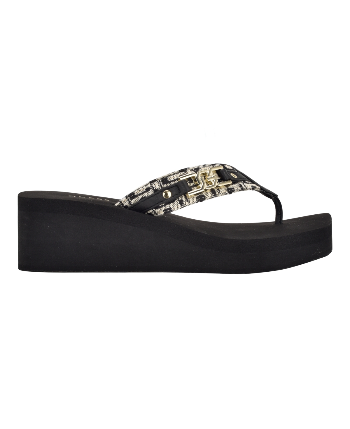 Guess Women's Ediva Wedges With Hardware And Heritage Logo Fabric Sandals In Black