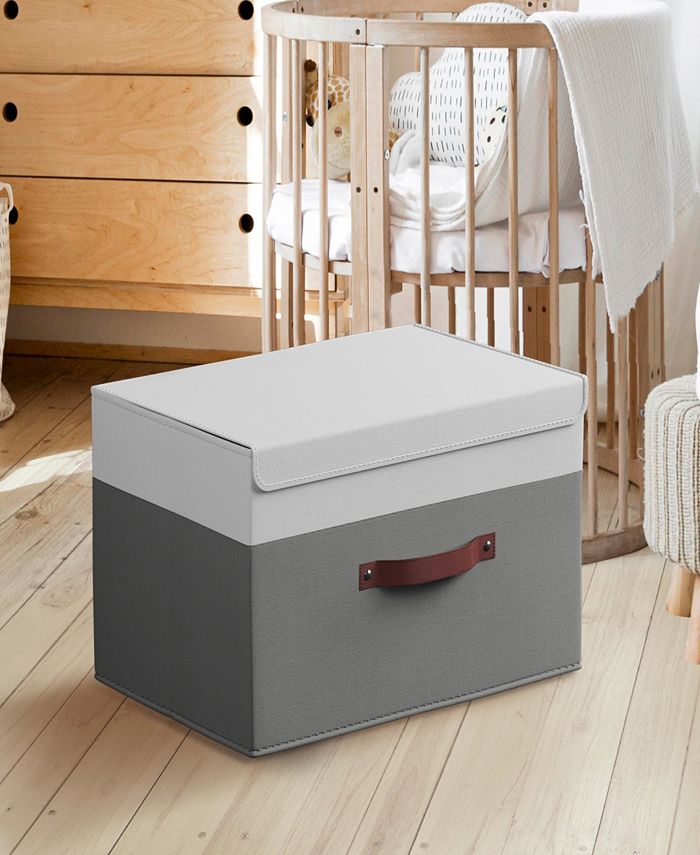 Ornavo Home Foldable Linen XLarge Storage Bin with Leather Handles and