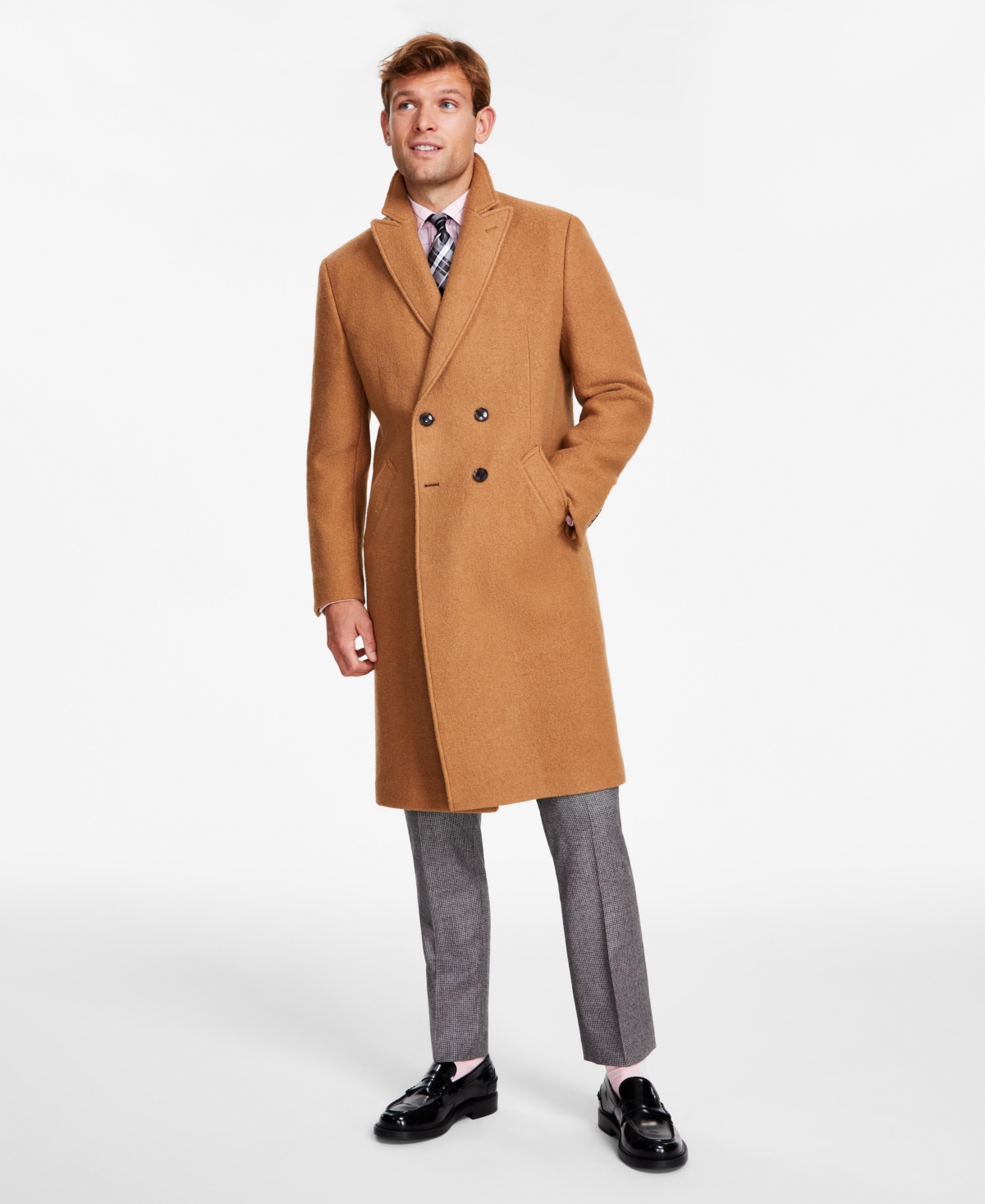 Tommy Hilfiger Men's Modern-fit Solid Double-breasted Overcoat In Sand
