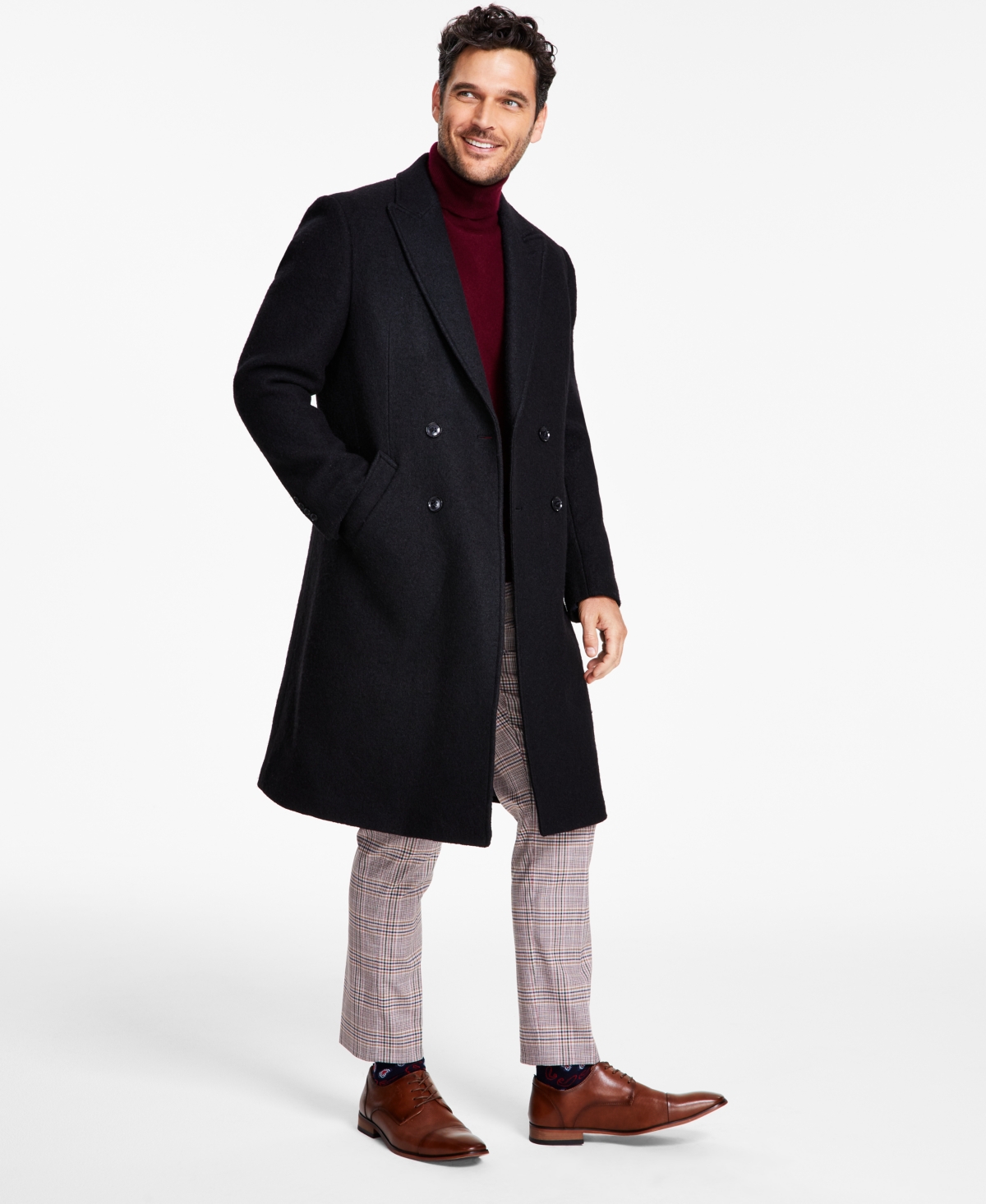 Tommy Hilfiger Men's Modern-fit Solid Double-breasted Overcoat In Black