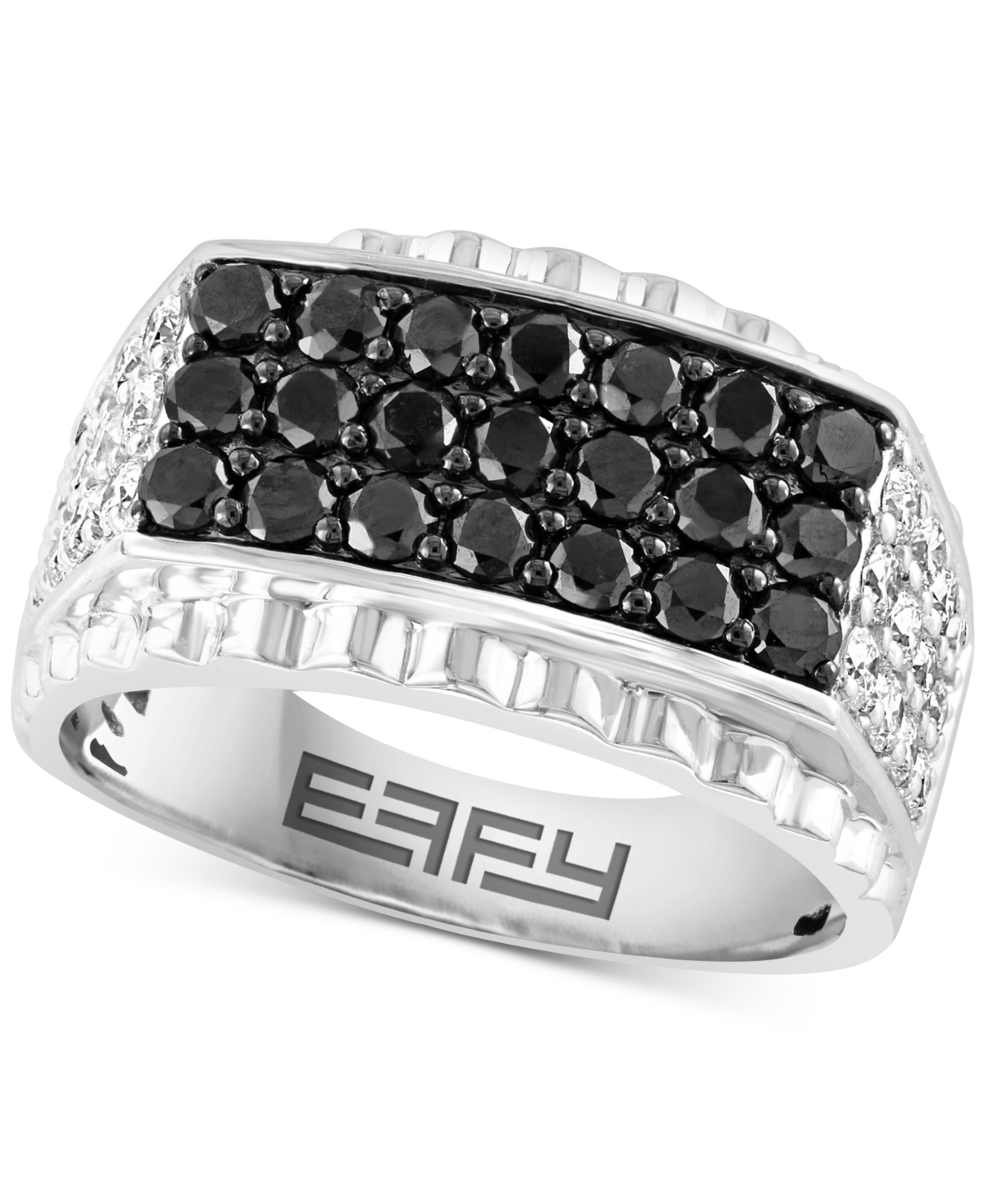 Effy Collection Effy Men's Black Diamond (1-1/4 Ct. T.w.) & White Diamond (3/4 Ct. T.w.) Cluster Ring In 10k White G